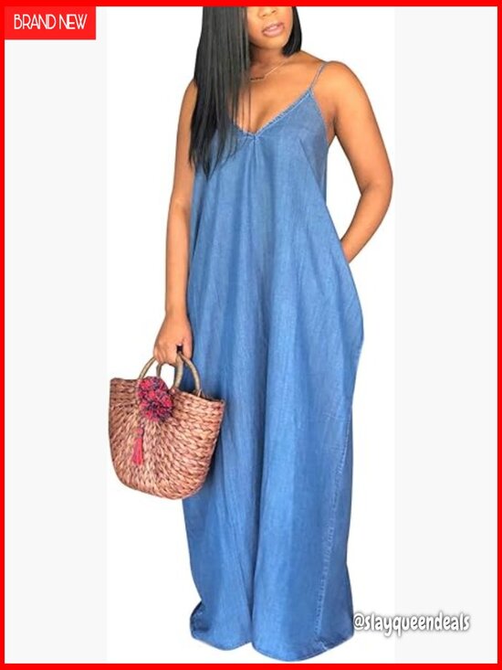 Dresses & Skirts - Maxi Dress Spaghetti Strap Pockets Casual Summer Sundress